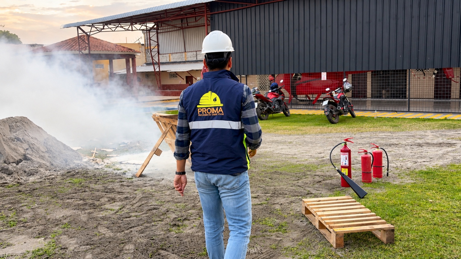 Personal de PROIMA durante un simulacro de prevención y control de incendios